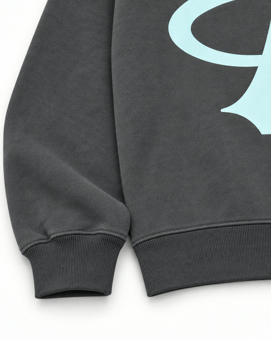 Ribbed cuff and hem detail on the FOUND Restoration Hoodie in Ash